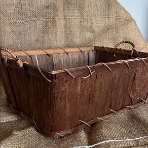 Rustic Brown Wood Basket with Handles - Home Accents